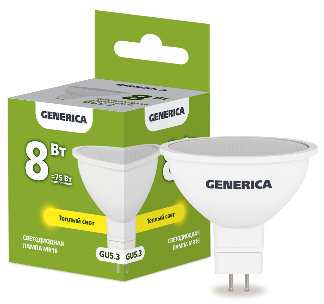 IEK GENERICA Лампа LED MR16 софит 8Вт 230В 3000К GU5.3