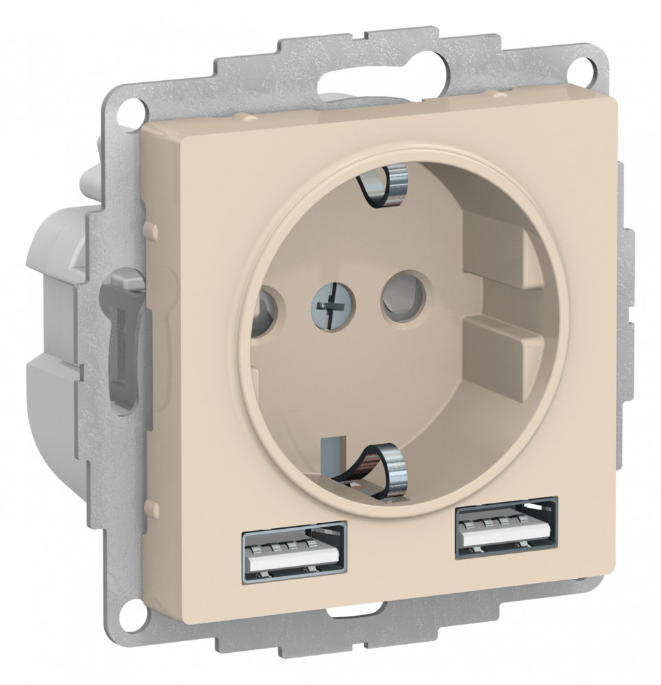 Systeme Electric AtlasDesign Бежевый SO + USB Розетка A+A, 5В/2,4А, 2х5В/1,2А, механизм