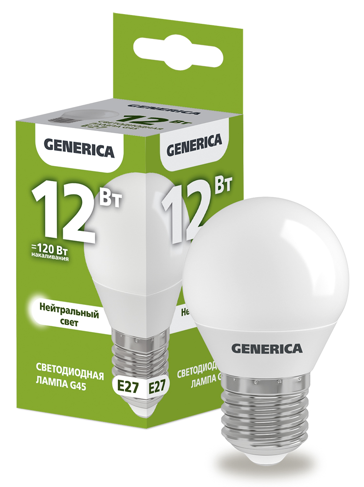 IEK GENERICA Лампа LED G45 шар 12Вт 230В 4000К E27