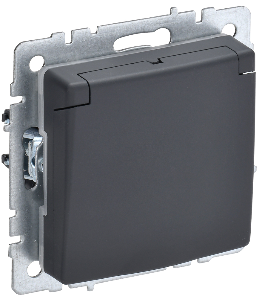 IEK BRITE BASE Графит Розетка 1-м с/з с защ.штор. и крыш. 16А IP20 РСбш10-3-БрГ