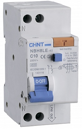 CHINT Диф. автомат NBH8LE-40 1P+N 10A 30mA х-ка С 4,5кА (R)