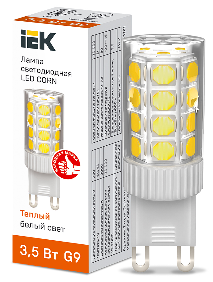 IEK Лампа LED CORN капсула 3,5Вт 230В 3000К керамика G9