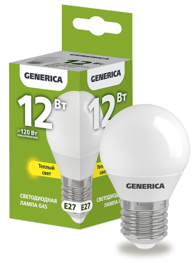IEK GENERICA Лампа LED G45 шар 12Вт 230В 3000К E27