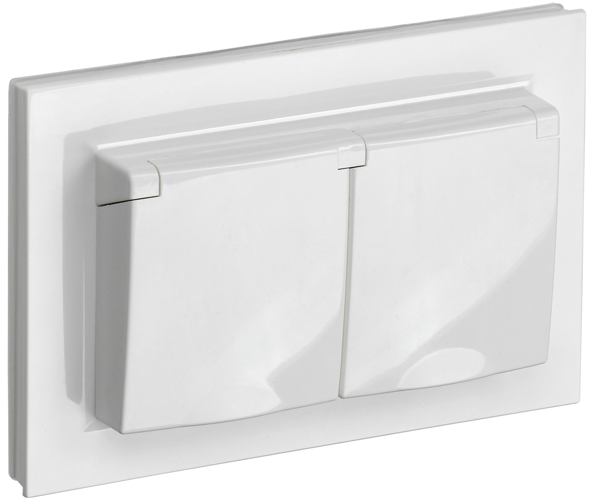 IEK BRITE Белый Розетка 2-м с/з с защ штор и крыш 16А в сборе IP44 РСбш12-3-44-БрБ