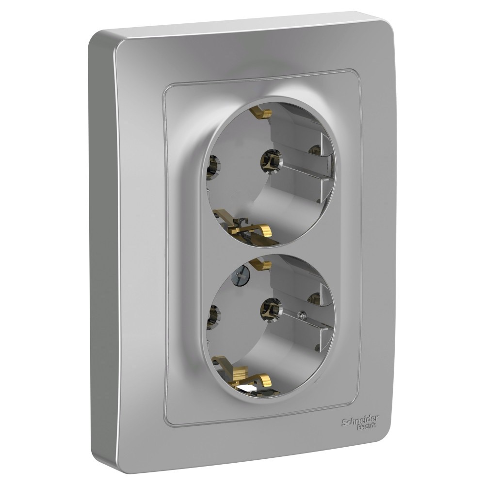 Systeme Electric Blanca внутр Алюминий Розетка 2-ая с/з без шторок, 16А, 250В