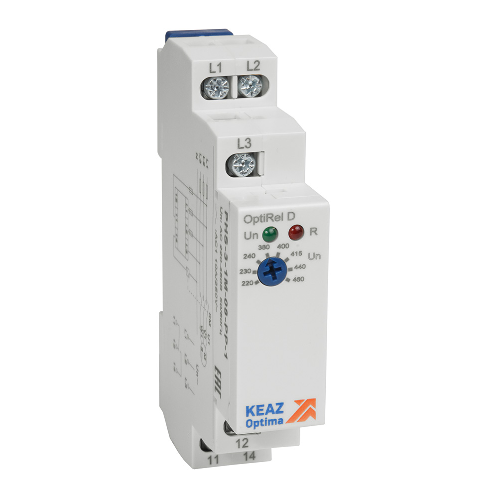 КЭАЗ Реле контроля фаз OptiRel D PHS-3-1M-08-PP-2 без настр повышенного/пониженного асимметрии 3Ф 2СО