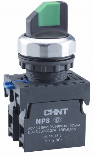 CHINT Переключатель без подсветки NP8-20X/332, 3 положения с возвратом, черная, 2НО, IP65 (R)