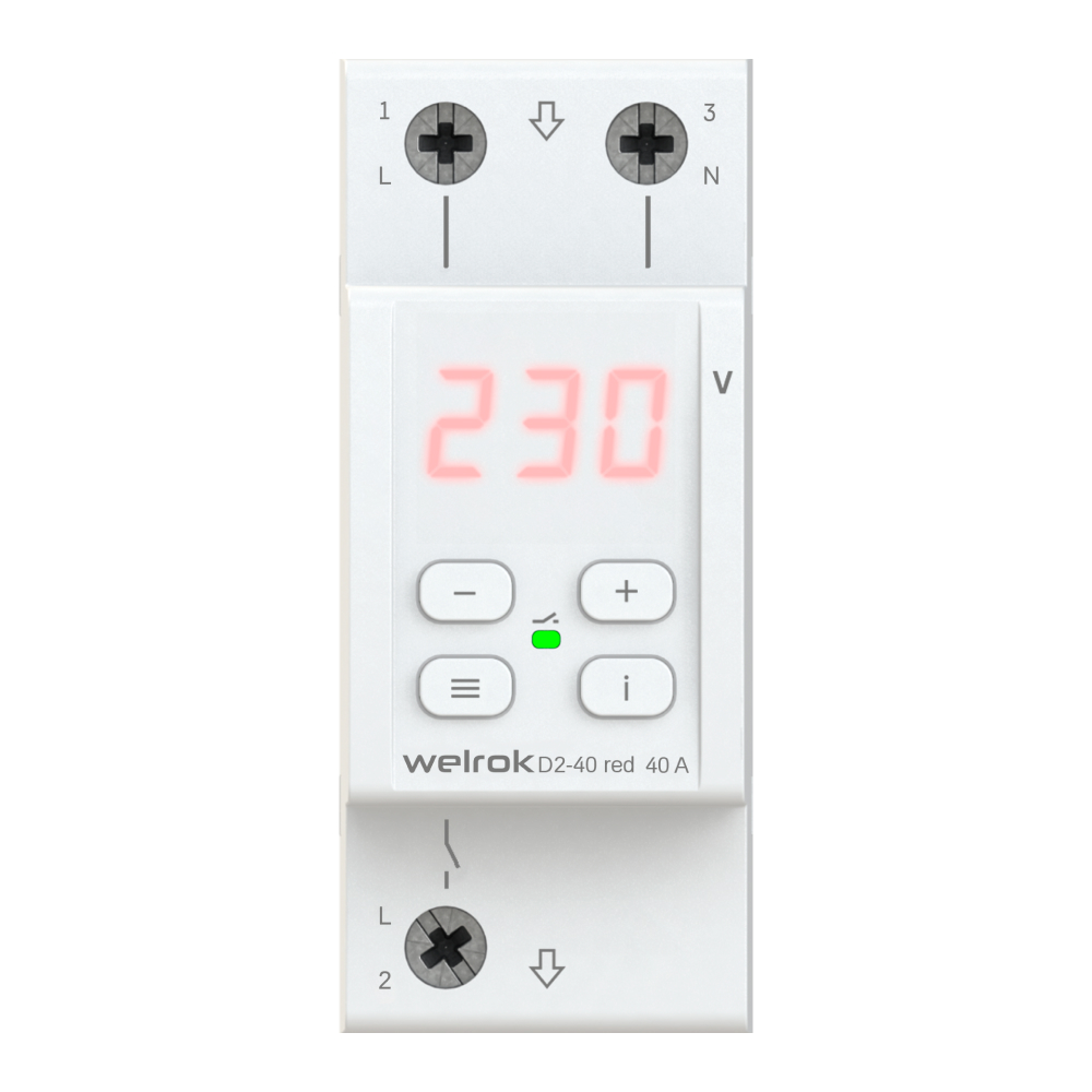 Welrok D2-40 red Реле напряжения 40 А (max 50 A) 8 800 ВА, 3х клеммные