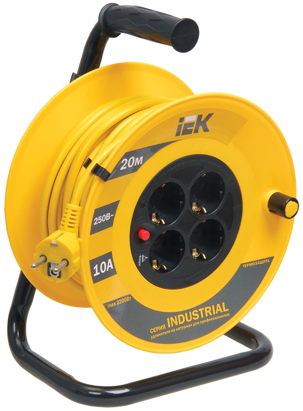 IEK Катушка УК20 с т/з 4 места 2Р+PЕ/20м 3х1,0 мм2 "Industrial"