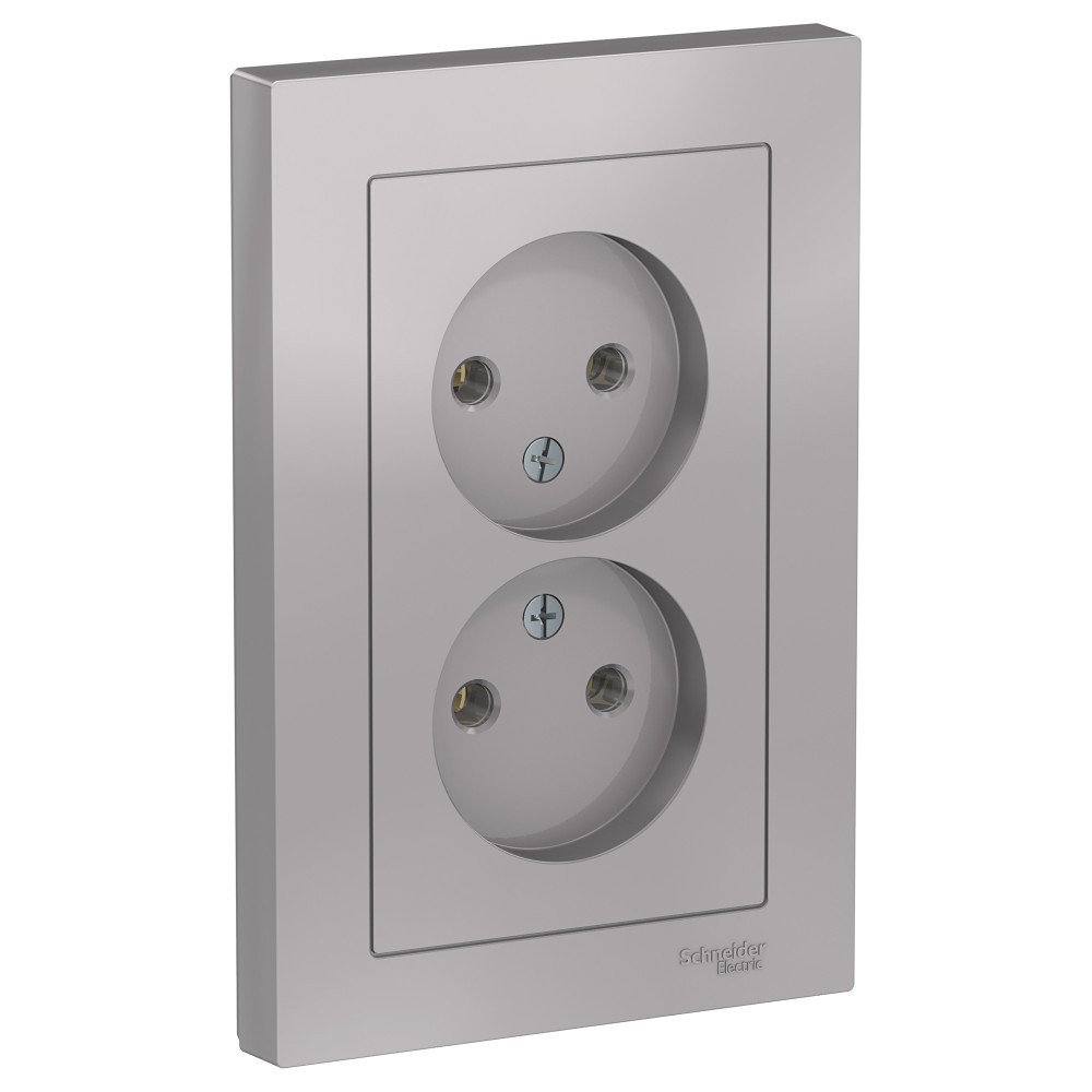 Systeme Electric AtlasDesign Алюминий Розетка б/з двойная, 16А, в сборе