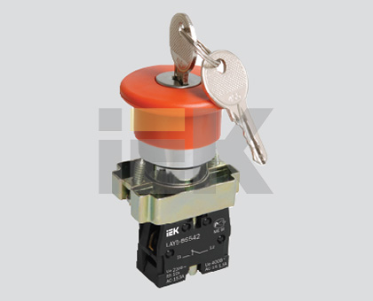 IEK LAY5 Кнопка LAY5-BS142 Грибокс ключом красная d22мм 240В 1р