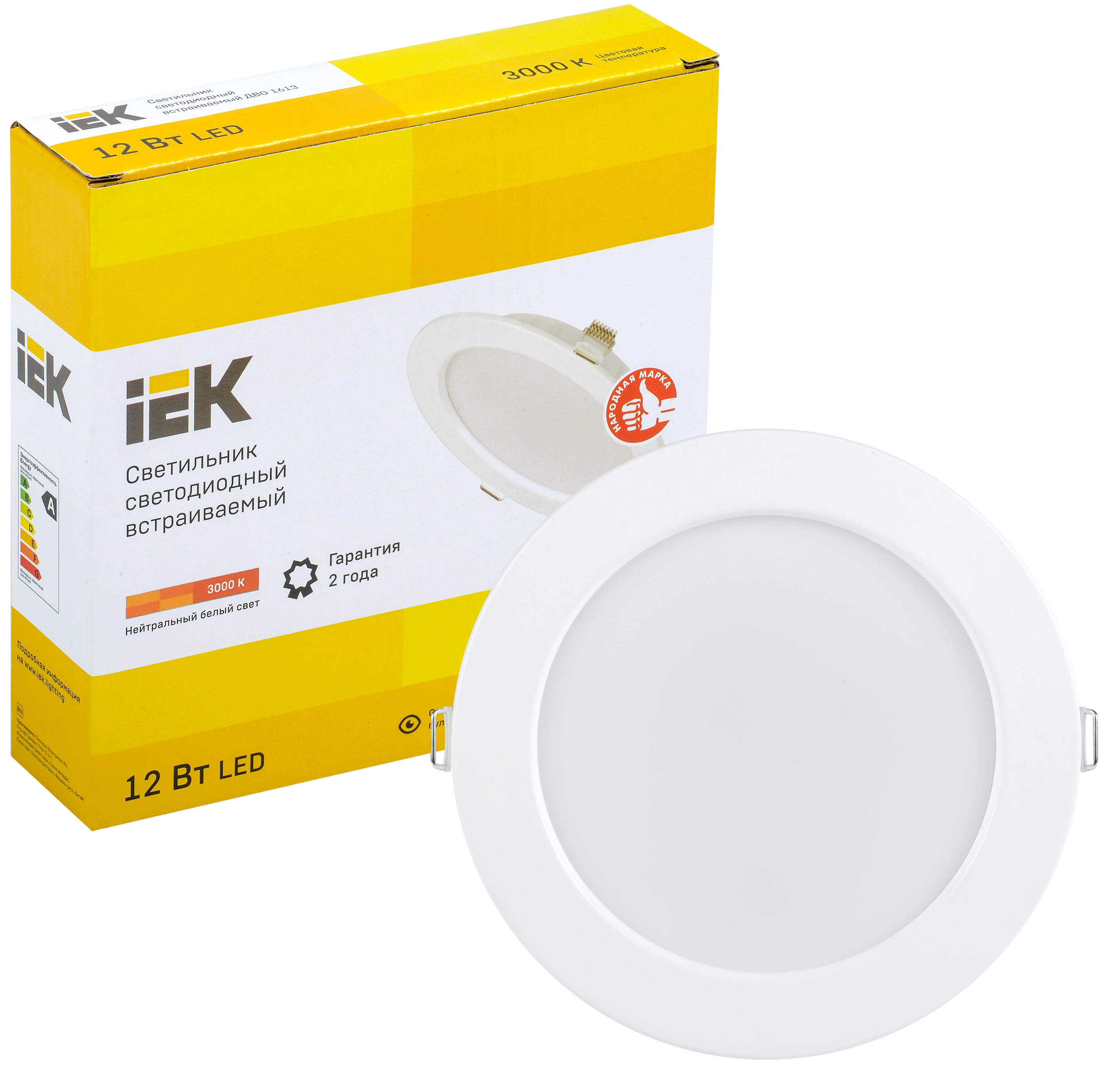 IEK Светильник LED ДВО 1613 белый круг 12Вт 3000К IP20