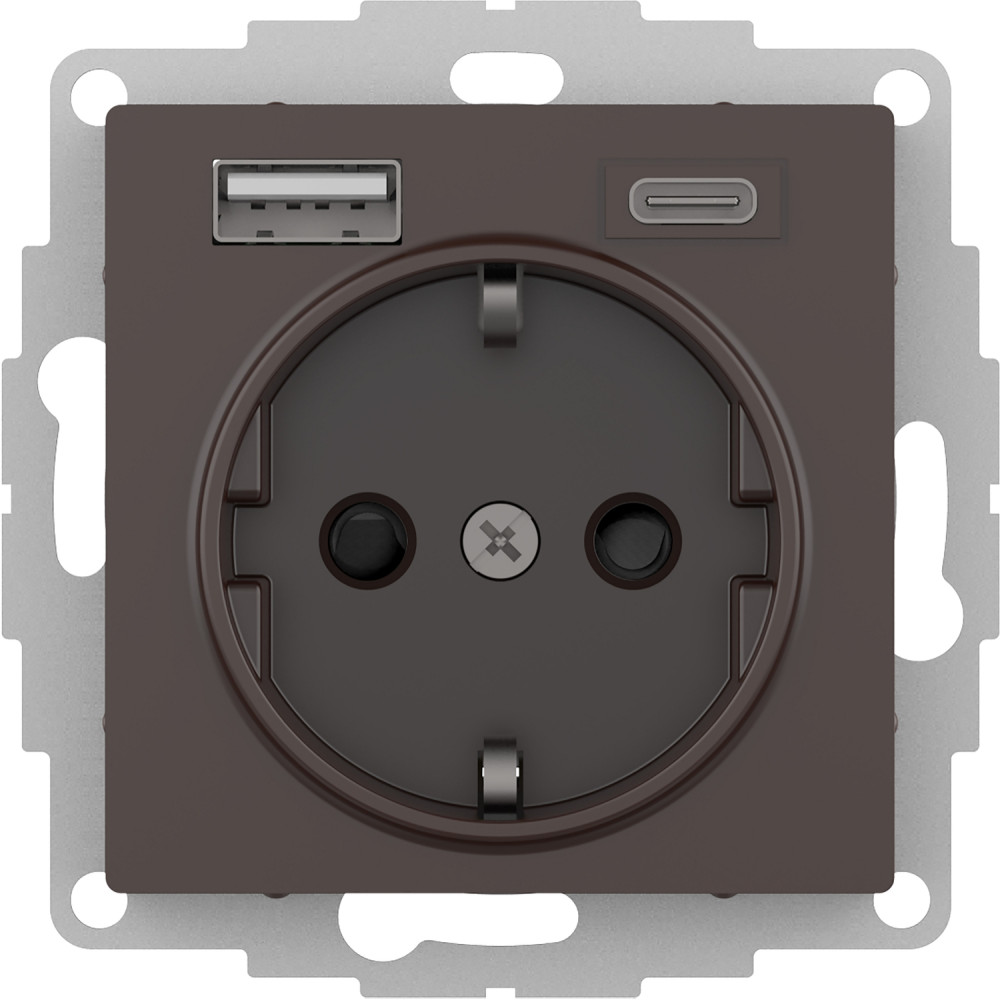 Systeme Electric AtlasDesign Мокко Розетка 16А с USB A+C (5В/2,4А/3 А, 2х5В/1,5А), мех