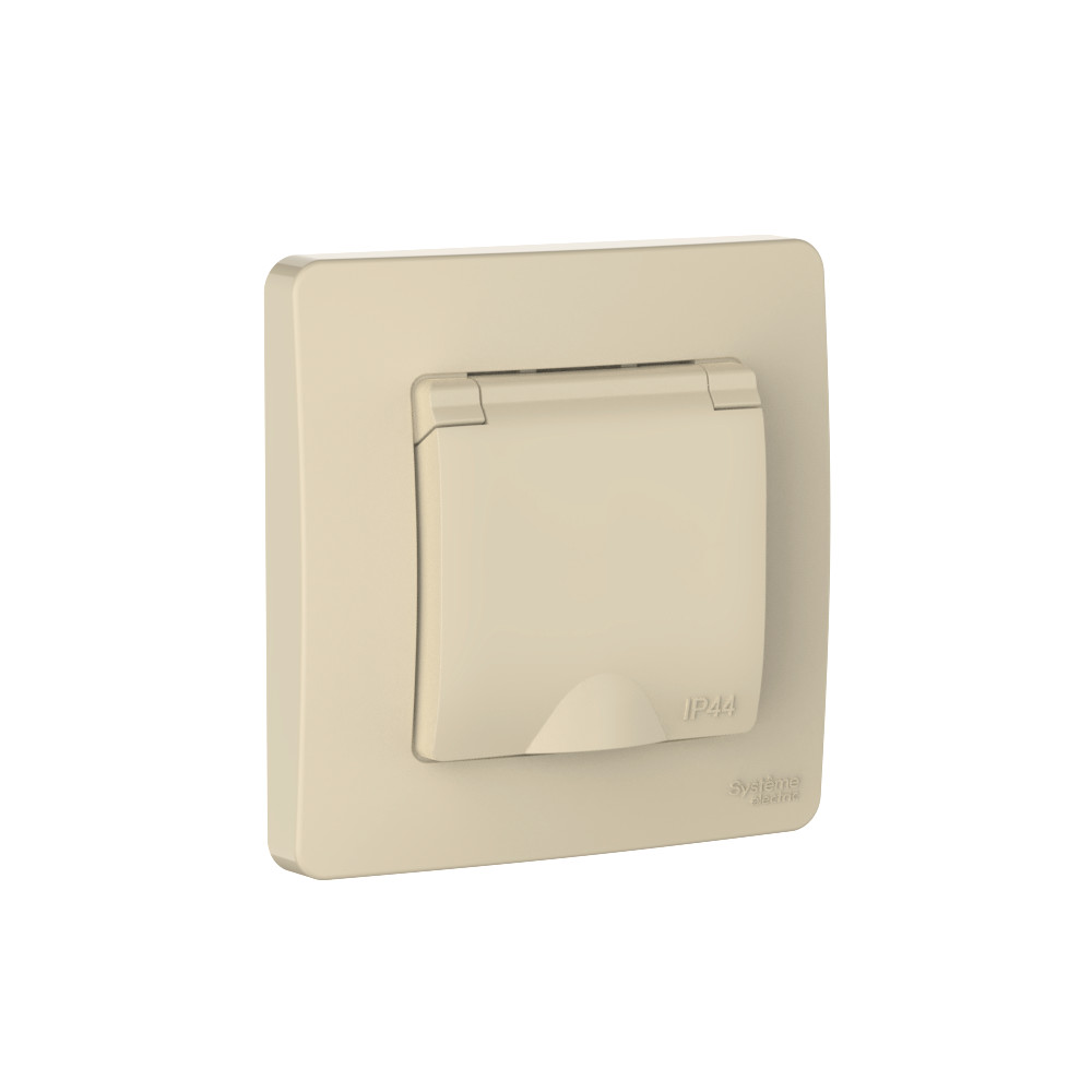Systeme Electric Blanca внутр Беж Розетка с/з IP44 со шторками, с крышкой, 16А, 250В