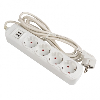 EKF PROxima Удлинитель "Эксперт" 4 гнезда 5 метров 16А/3,5кВт с 2 USB 2,1А ПВС 3х1