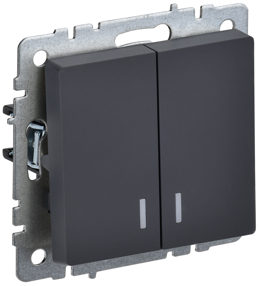 IEK BRITE BASE Графит Выключ. 2-кл с инд. 10А ВС10-2-1-БрГ