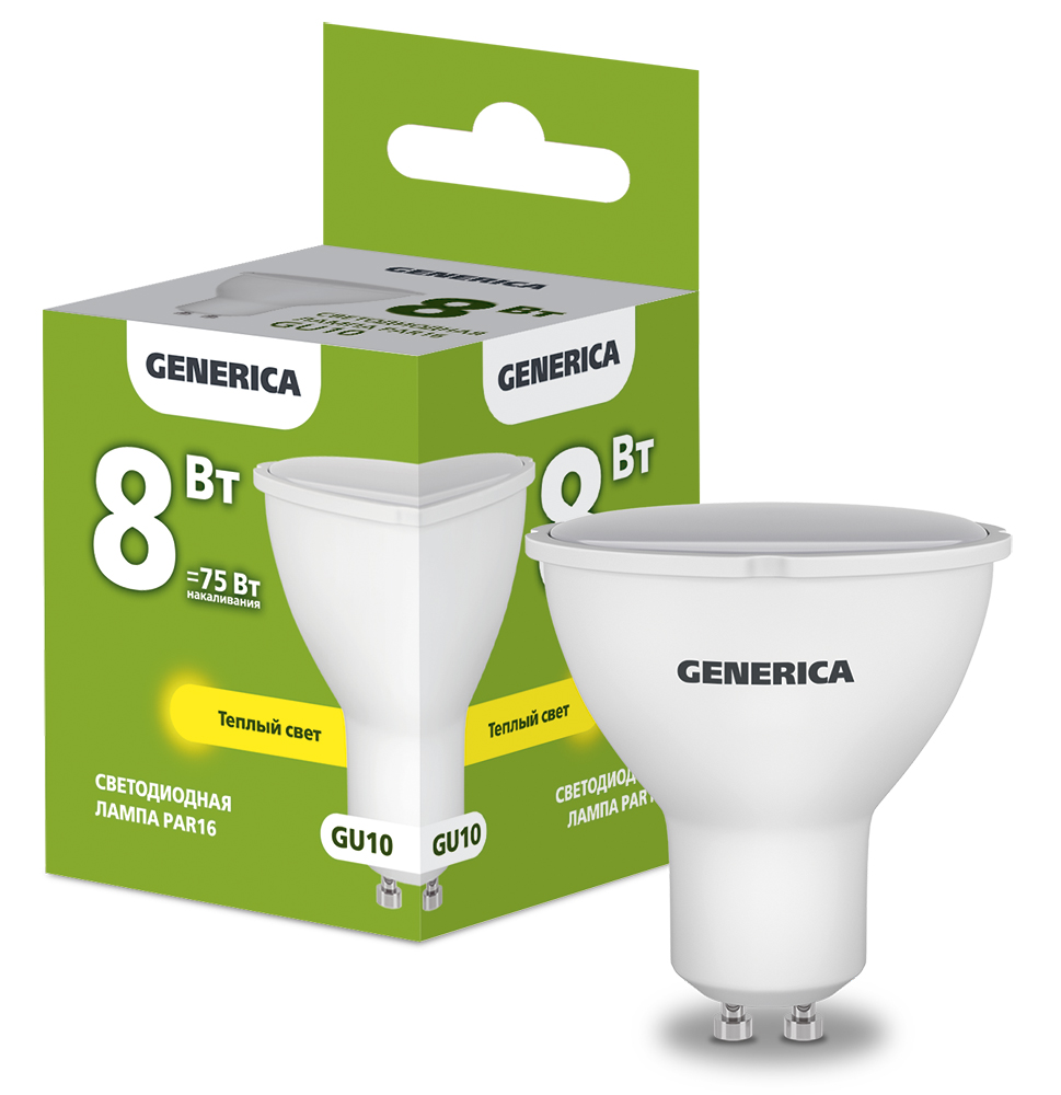 IEK GENERICA Лампа LED PAR16 софит 8Вт 230В 3000К GU10