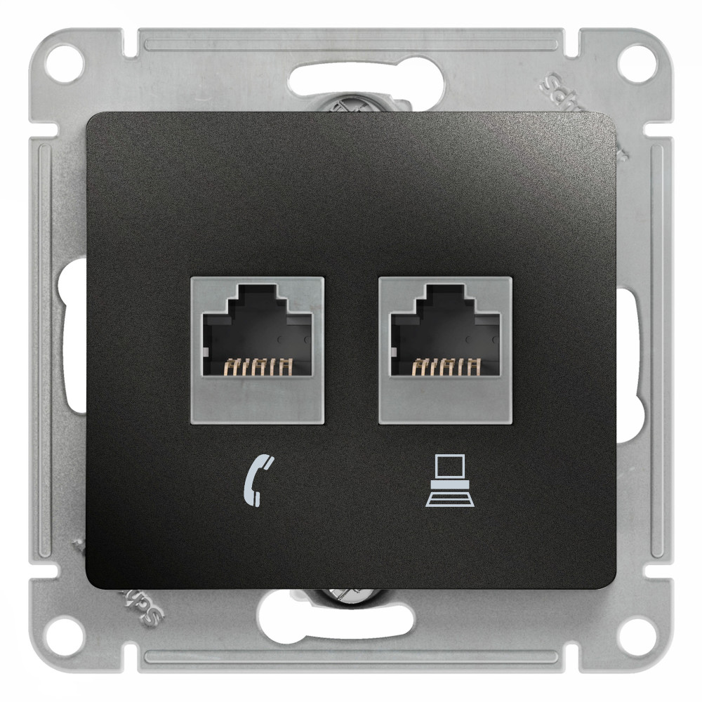 Systeme Electric Glossa Антрацит Розетка 2-ая RJ11+RJ45, кат.5E
