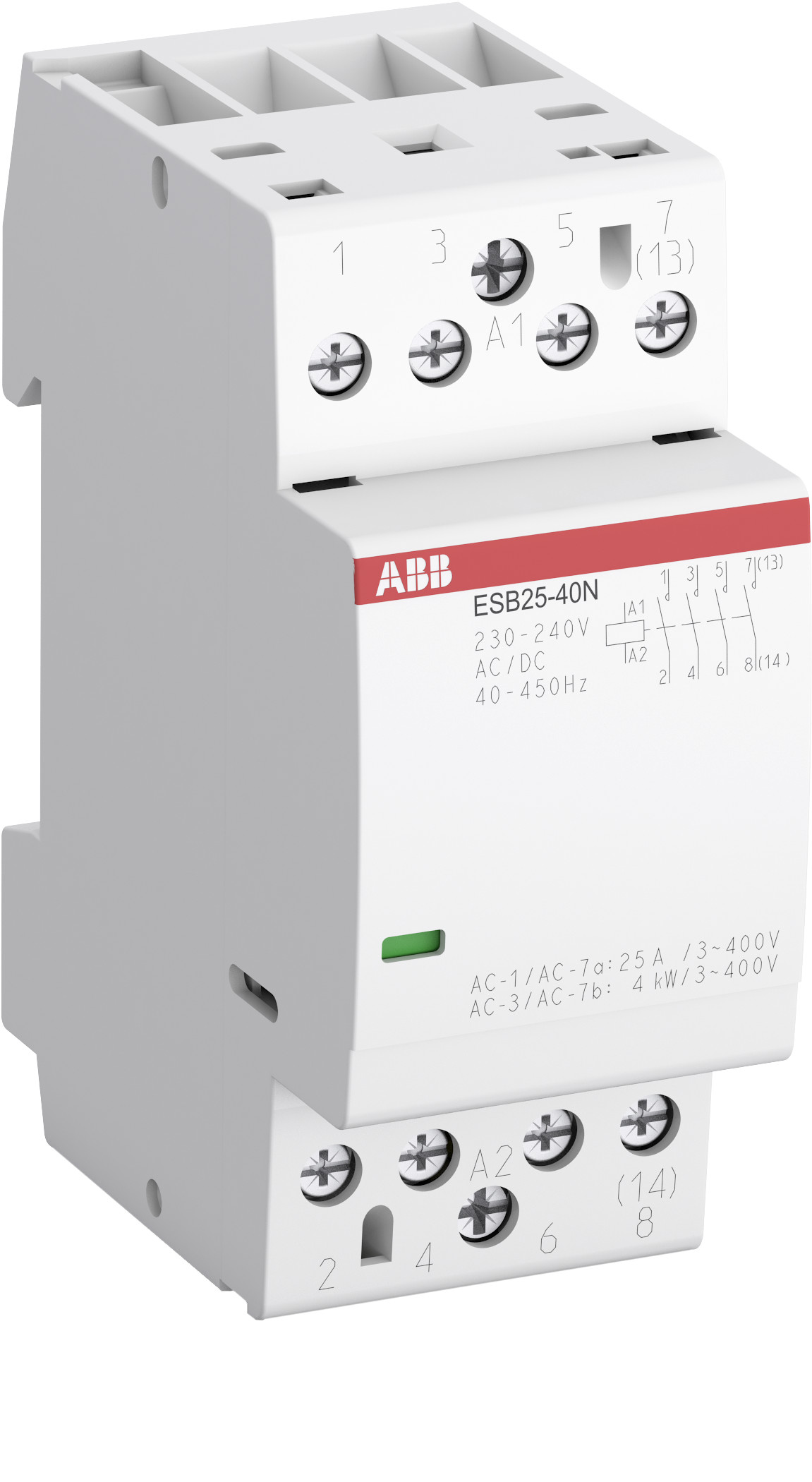 ABB Контактор ESB25-40N-01 модульный (25А АС-1, 4НО), катушка 24В AC/DC
