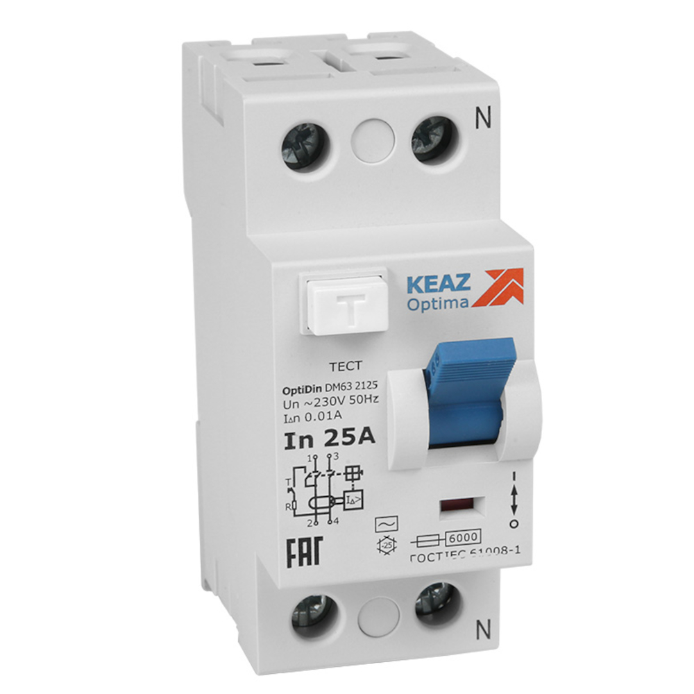КЭАЗ ВДТ без защиты от сверхтоков OptiDin DМ63-2140-AС-УХЛ4 (2P, 40, 10mA)