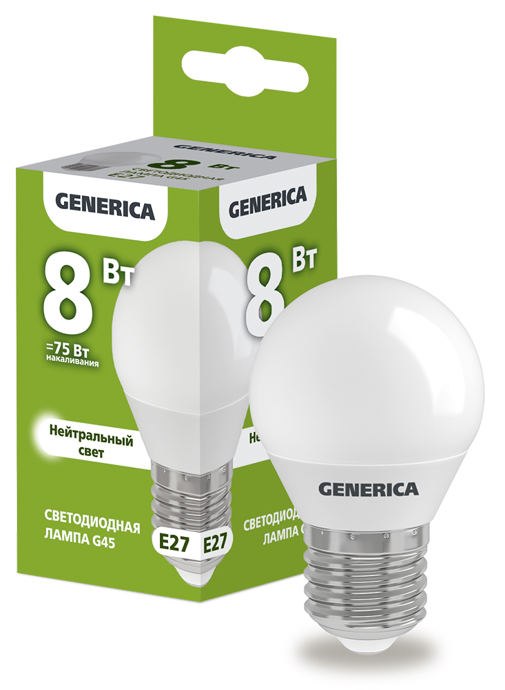 IEK GENERICA Лампа LED G45 шар 8Вт 230В 4000К E27
