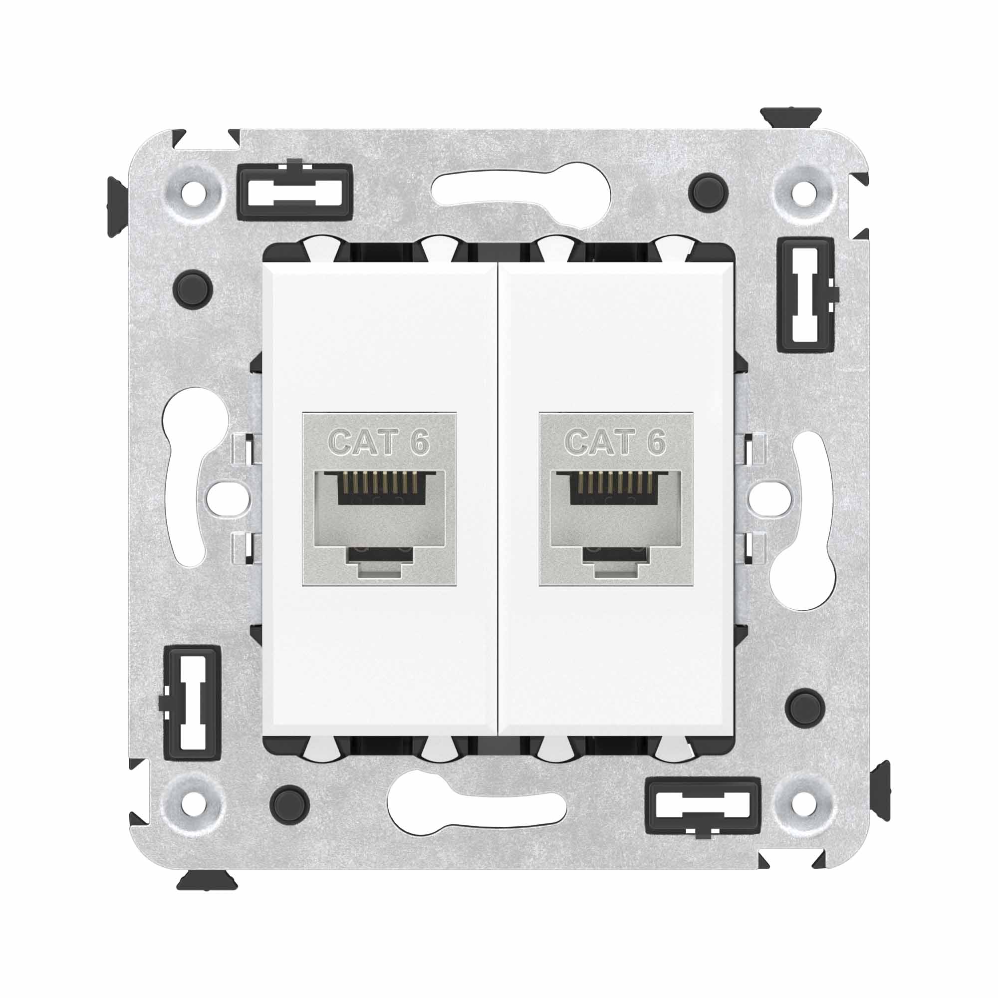 DKC Компьютерная розетка RJ-45 без шторки в стену, кат.6 двойная экранированная, "Avanti", "Белое облако"