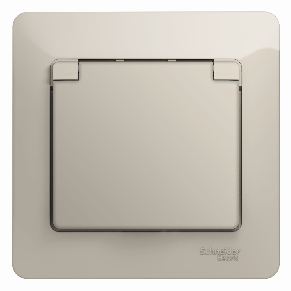 Systeme Electric Glossa Молочный Розетка с/з со шторками с крышкой IP20 (в сборе)