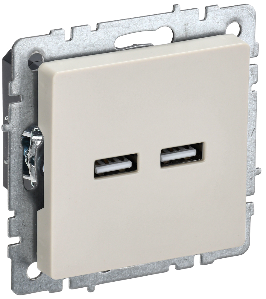 IEK BRITE BASE Бежевый  Розетка USB A+A 3,1А РЮ10-1-БрКр