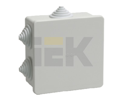 IEK Коробка КМ41235 распаячная для о/п 85х85х40мм IP44 (RAL7035, 6 гермовводов)