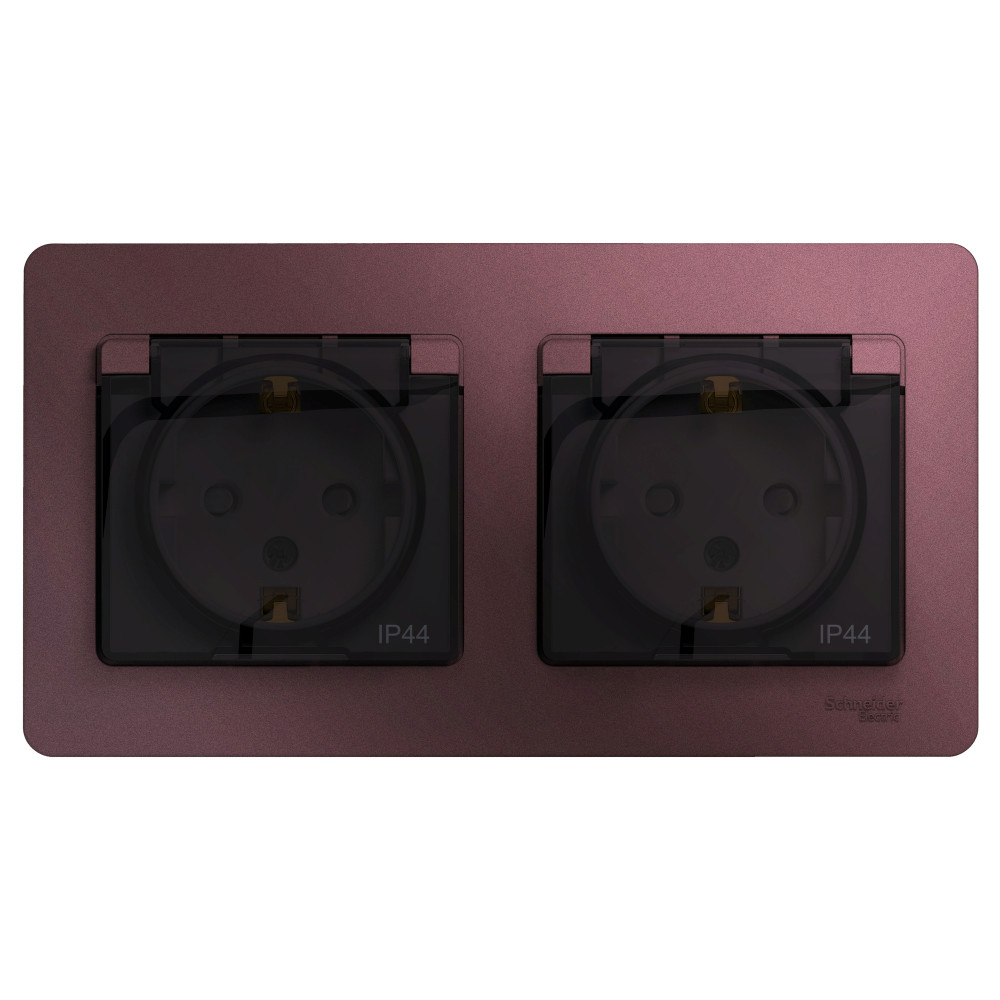 Systeme Electric Glossa Баклажановый Розетка 2-ая с/з, со шторками, в сборе, IP44