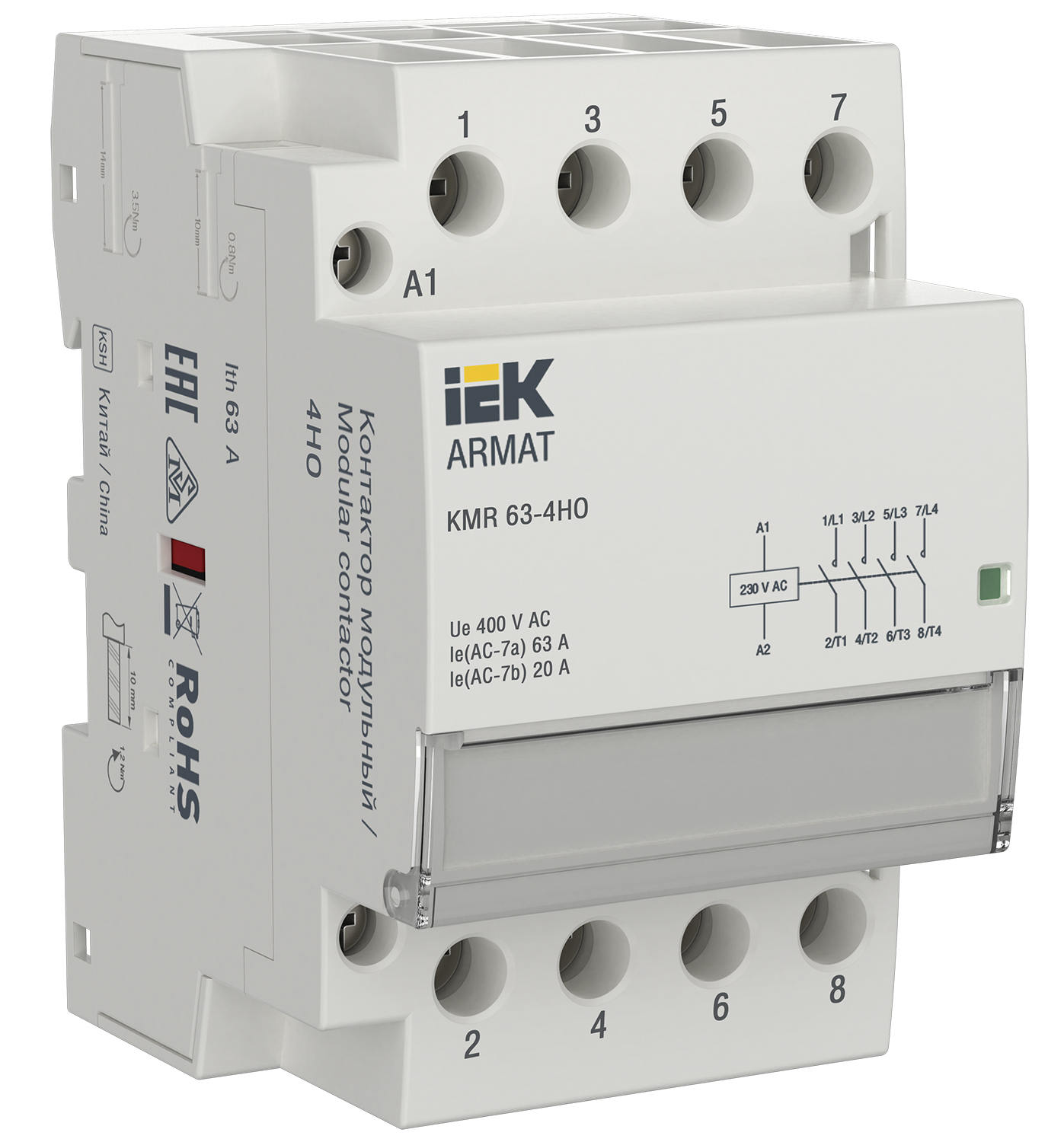 IEK ARMAT Контактор модульный KMR 63А 230В AC 4НО