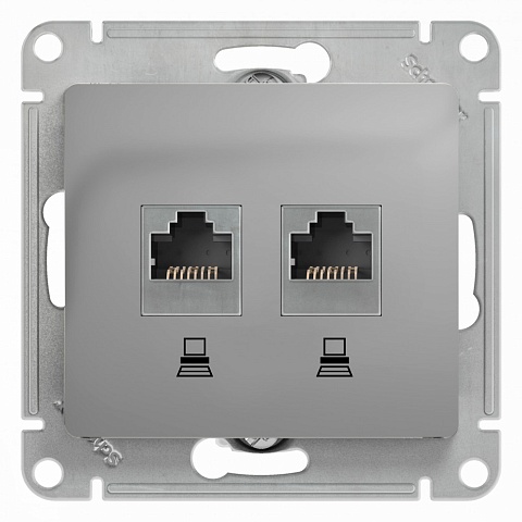 Systeme Electric Glossa Алюминий Розетка 2-ая компьютерная RJ45+RJ45, кат.5E