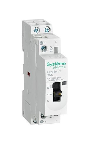 Systeme Electric City9 SET Модульный контактор 2P 2НО 25A, Ручное управление, AC 230В-230В