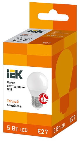 IEK Лампа светодиодная ECO G45 шар 5Вт 230В 3000К E27