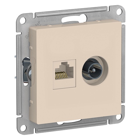 Systeme Electric AtlasDesign Беж Розетка двойная комп+ТВ, RJ45+TV, кат.5E, механизм