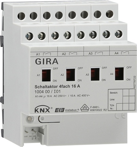 Gira KNX Актор 4-канальный 16 А, возм ручное управление DIN-рейка