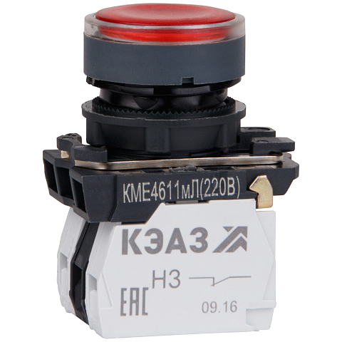 КЭАЗ Кнопка КМЕ4611мЛ-24В-красный-1но+1нз-цилиндр-индикатор-IP65