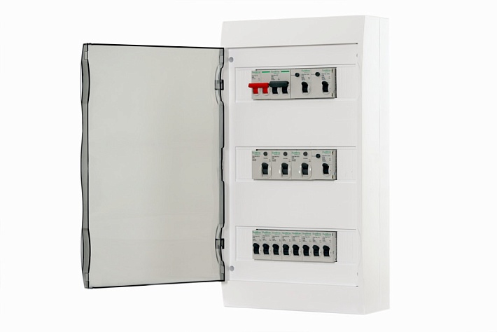 Systeme Electric City9 Корпус навесной с прозрачной дверью 3ряд/36мод, IP40, IK07, 80А, 2 клеммы