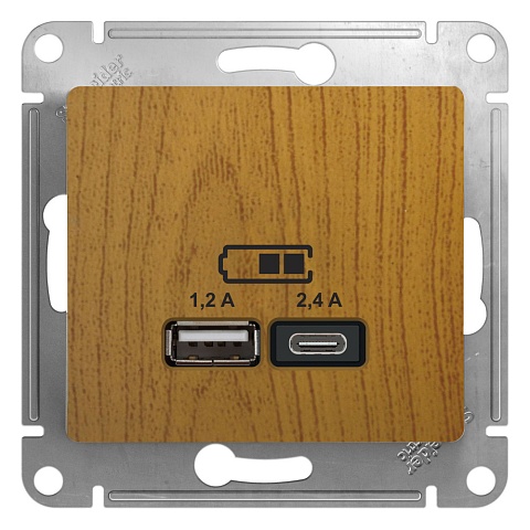 Systeme Electric Glossa Дерево Дуб Розетка USB A+С, 5В/2,4А, 2х5В/1,2А