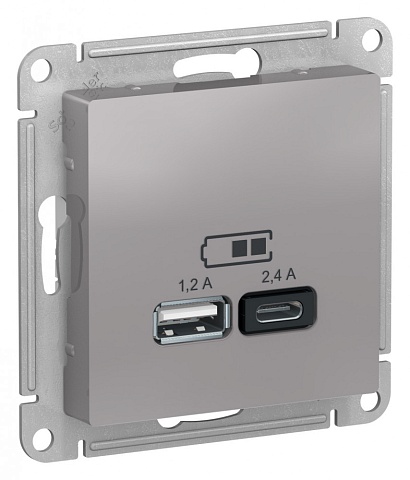 Systeme Electric AtlasDesign Алюминий USB A+С, 5В/2,4А, 2х5В/1,2А, механизм
