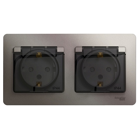 Systeme Electric Glossa Платина Розетка 2-ая с/з, со шторками, в сборе, IP44