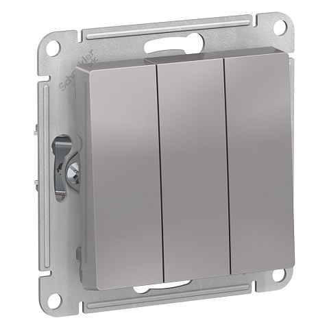 Systeme Electric AtlasDesign Алюминий Выключатель 3-клавишный сх.1+1+1, 10АХ, механизм