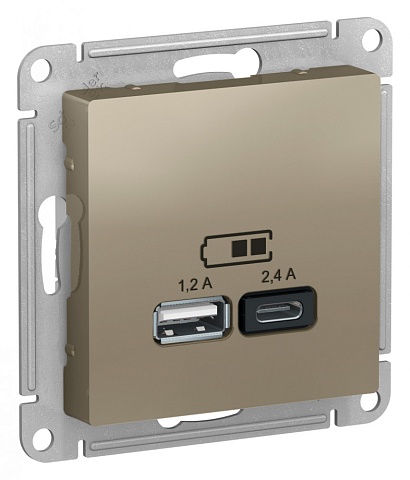 Systeme Electric AtlasDesign Шампань USB A+С, 5В/2,4А, 2х5В/1,2А, механизм