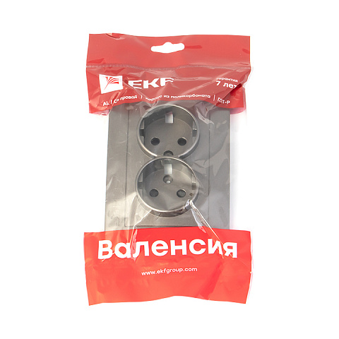 EKF PROxima Валенсия лицевая панель розетки 2-местной с/з 16А графит с защ. штор.