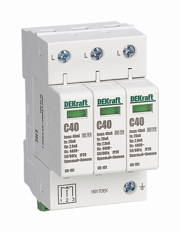 Dekraft Ограничитель перенапряжений 3P 40кА класс C 440В