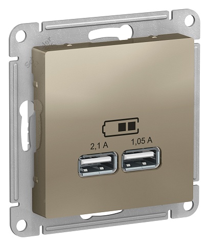 Systeme Electric AtlasDesign Шампань USB, 5В, 1 порт x 2,1 А, 2 порта х 1,05 А, механизм