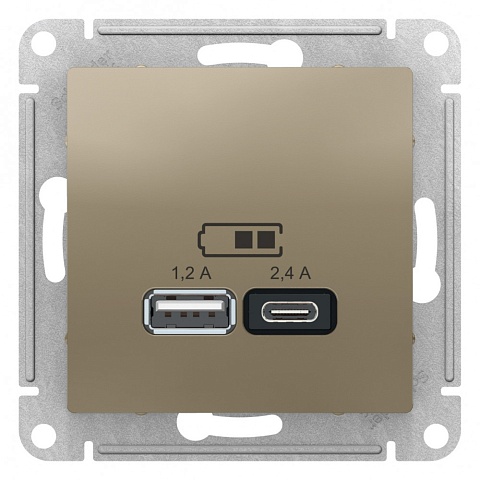 Systeme Electric AtlasDesign Шампань USB A+С, 5В/2,4А, 2х5В/1,2А, механизм