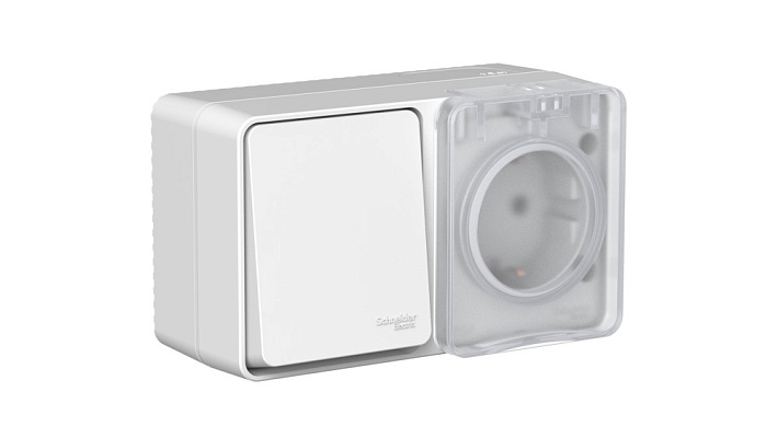 Systeme Electric AtlasDesign Profi54 Наруж Серый Блок: Роз. з/к со шт. 16А, Выкл.1-клав.10А