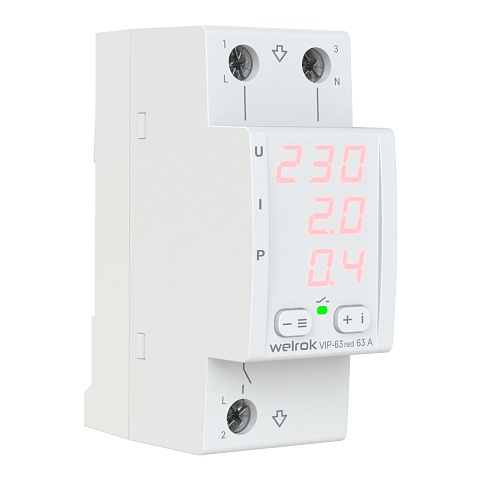 Welrok VIP-63 red Реле напряжения 63 А (max 80 A), 13 900 ВА