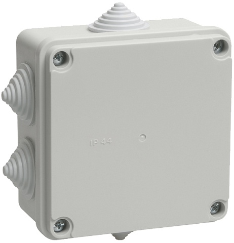 IEK Коробка КМ41233 распаячная для о/п 100х100х50мм IP44 (RAL7035, 6 гермовводов)